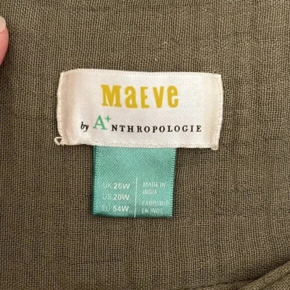 A+ Anthropologie Maeve olive cotton gauze long sleeve tunic mini dress. Sz. 20W - Picture 10 of 10
